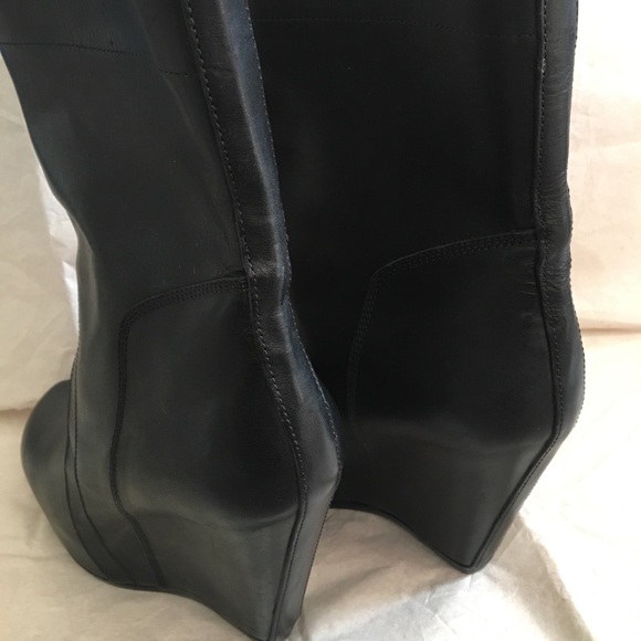Rick Owens Women’s Leather Mid-calf Wedge Boots - Picture 4 of 8